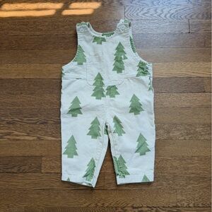 MiniOlie Baby Corduroy Overalls with Green Tree Print